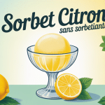 Sorbet citron sans sorbetière dans coupe avec citrons et menthe