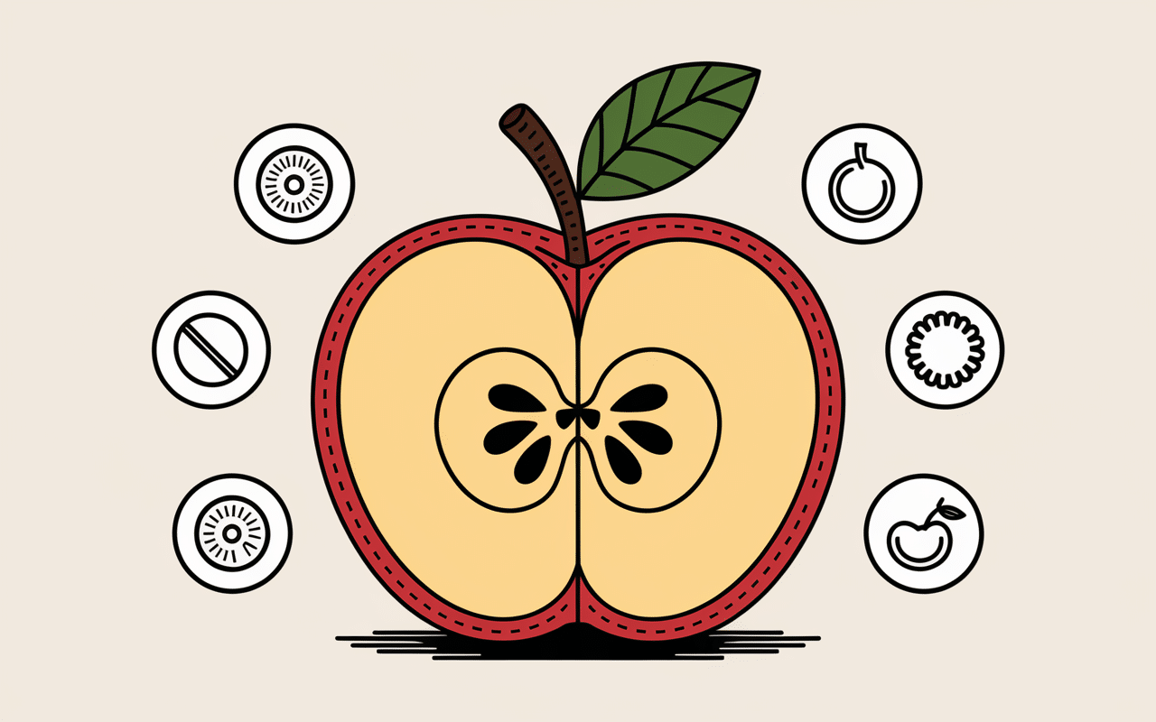 Trognon de pomme coupé avec pépins bienfaits nutritionnels