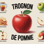 Illustration trognon de pomme et ses usages compost infusion chips vinaigre