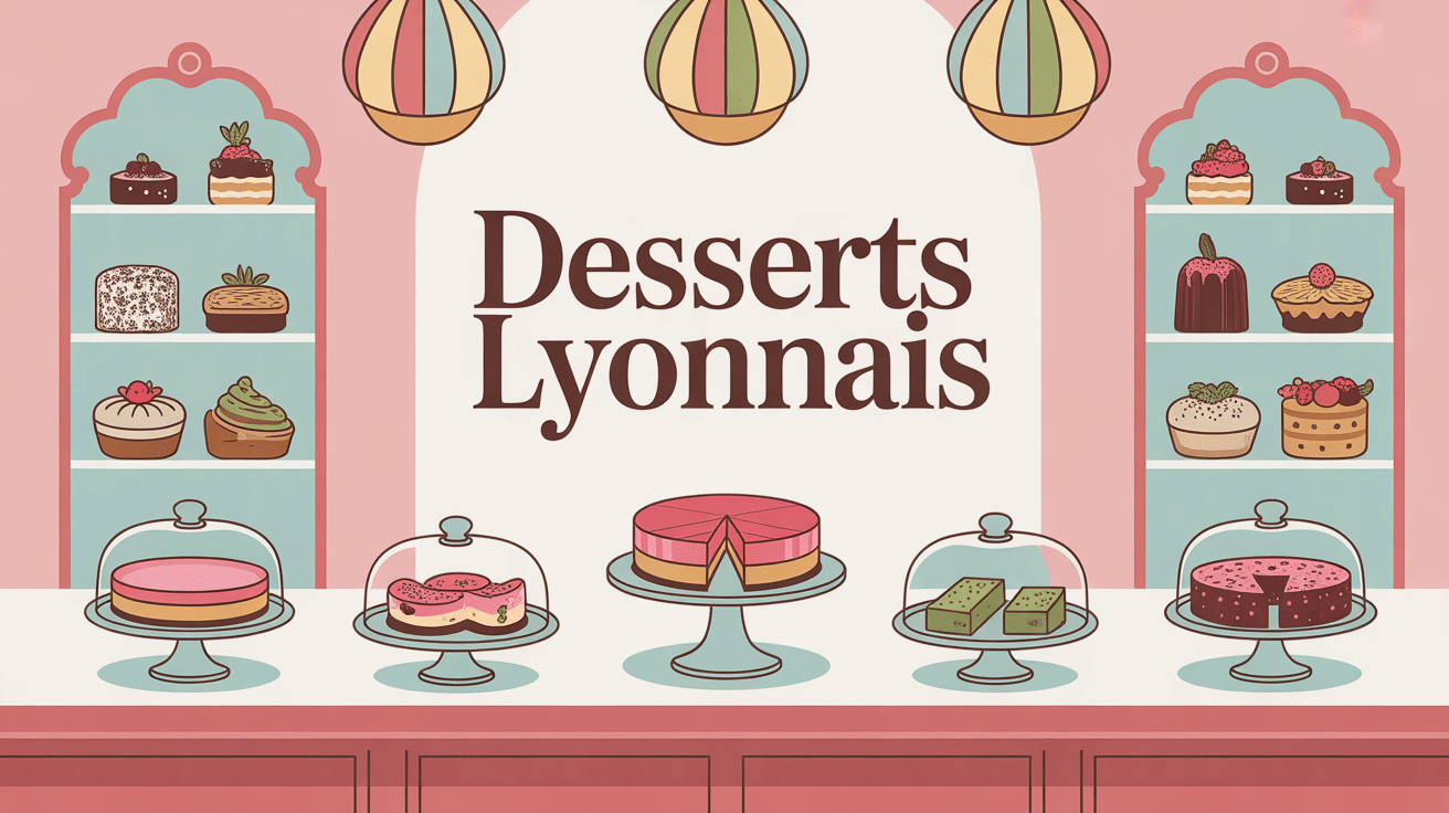 Vitrine pâtisserie avec desserts lyonnais colorés