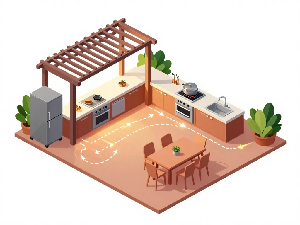 amenagement cuisine d ete schéma zones et flux