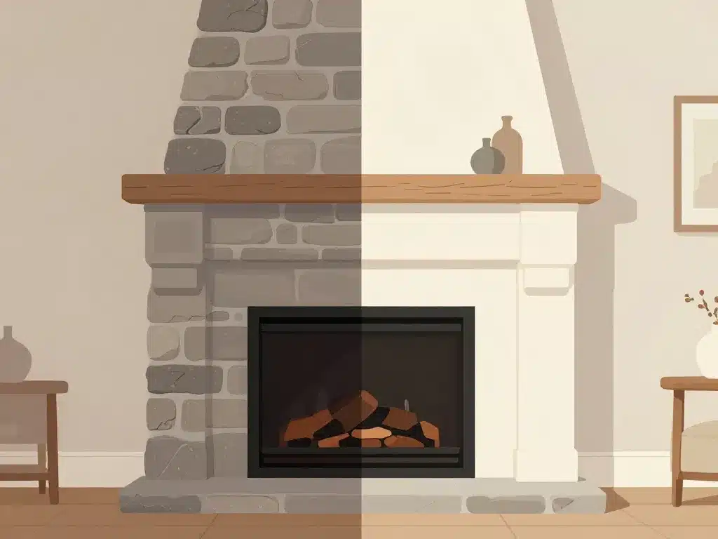 Avant après idées pour relooker cheminée rustique avec peinture et contrastes
