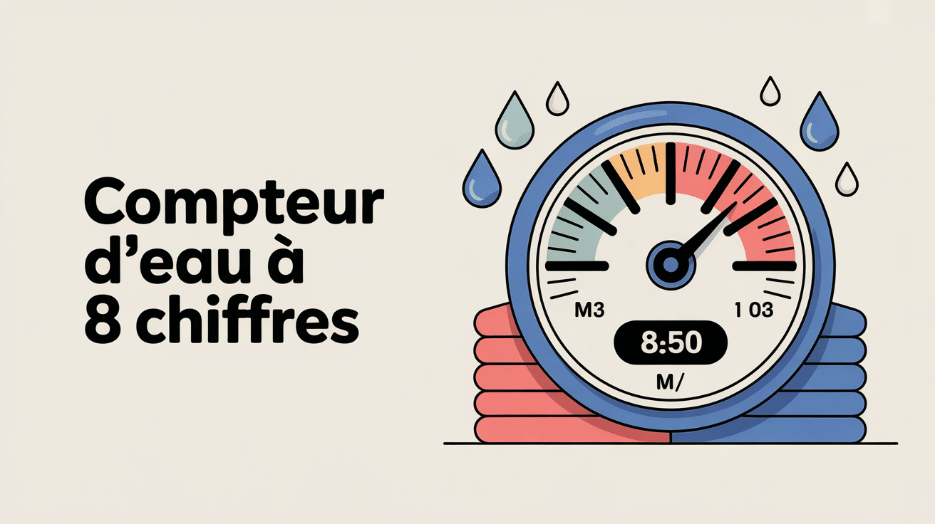 Comment lire un compteur d'eau à 8 chiffres, illustration du compteur