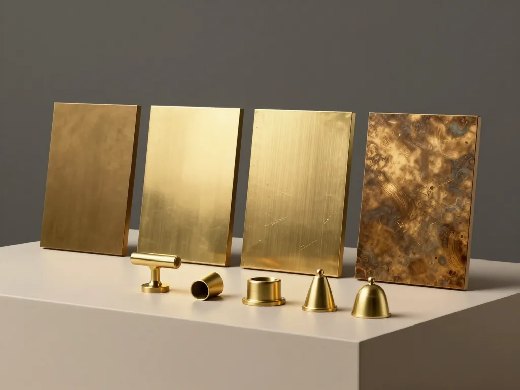 Échantillons montrant la couleur du laiton selon les finitions