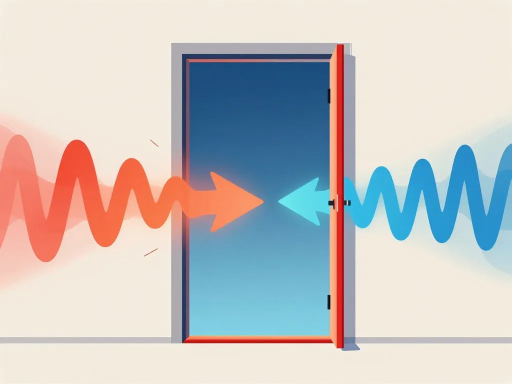 Schéma isolant phonique pour porte montrant fuites et joints