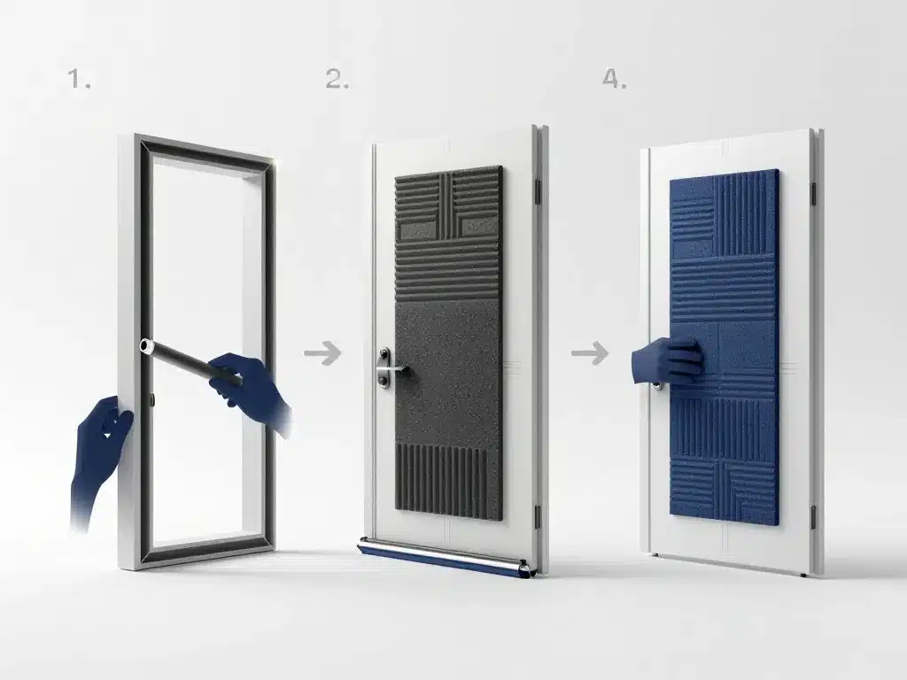 Étapes de pose isolant phonique pour porte avec panneau