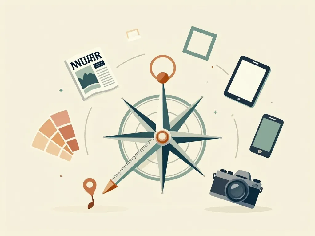 Boussole média pour journal de la décoration