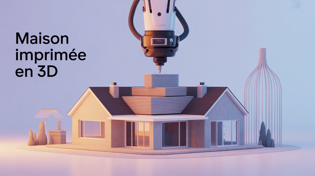 maison imprimée en 3d avec bras robot imprimant des murs