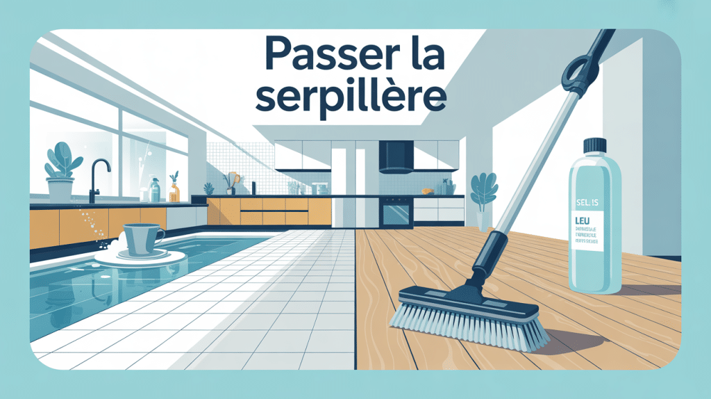Illustration moderne pour passer la serpillère et obtenir un sol propre