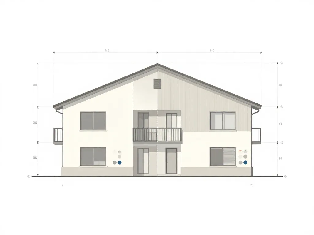 Schema plan de facade cotes materiaux ouvertures