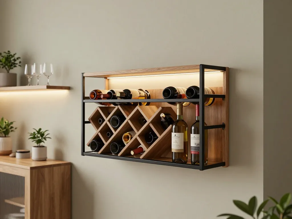 Scene design avec porte bouteille mural bois metal eclaire