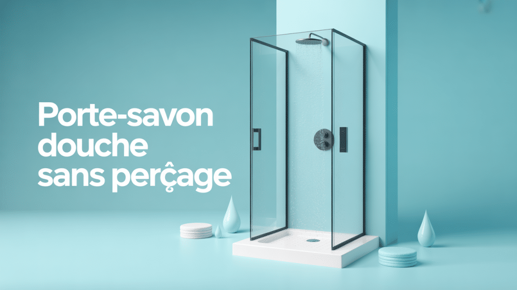 Illustration 3D de porte-savon douche sans perçage avec ventouse, adhésif et barre
