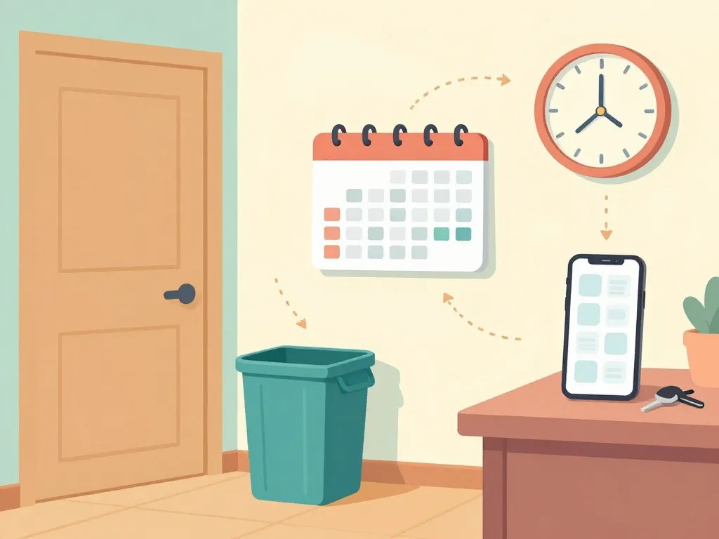 sortir les poubelles avec rappels smartphone, calendrier et horloge