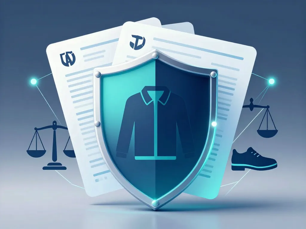 Métaphore légale technical marque avec bouclier et documents