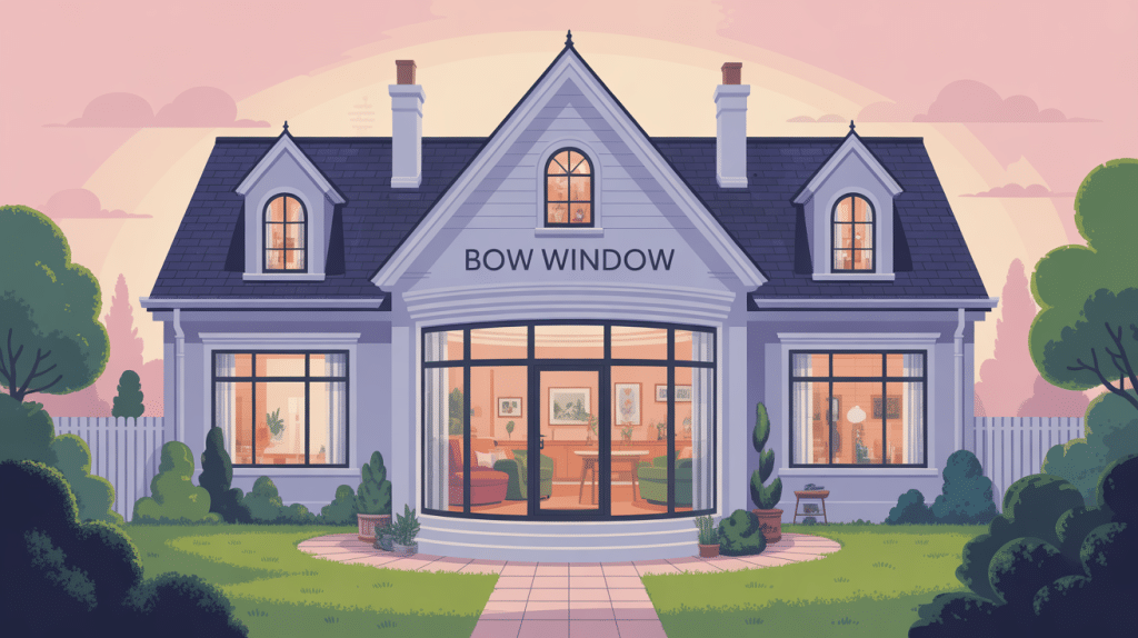 Façade avec bow windows lumineux illustration SEO