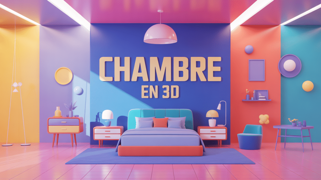 Illustration chambre en 3d moderne vue globale