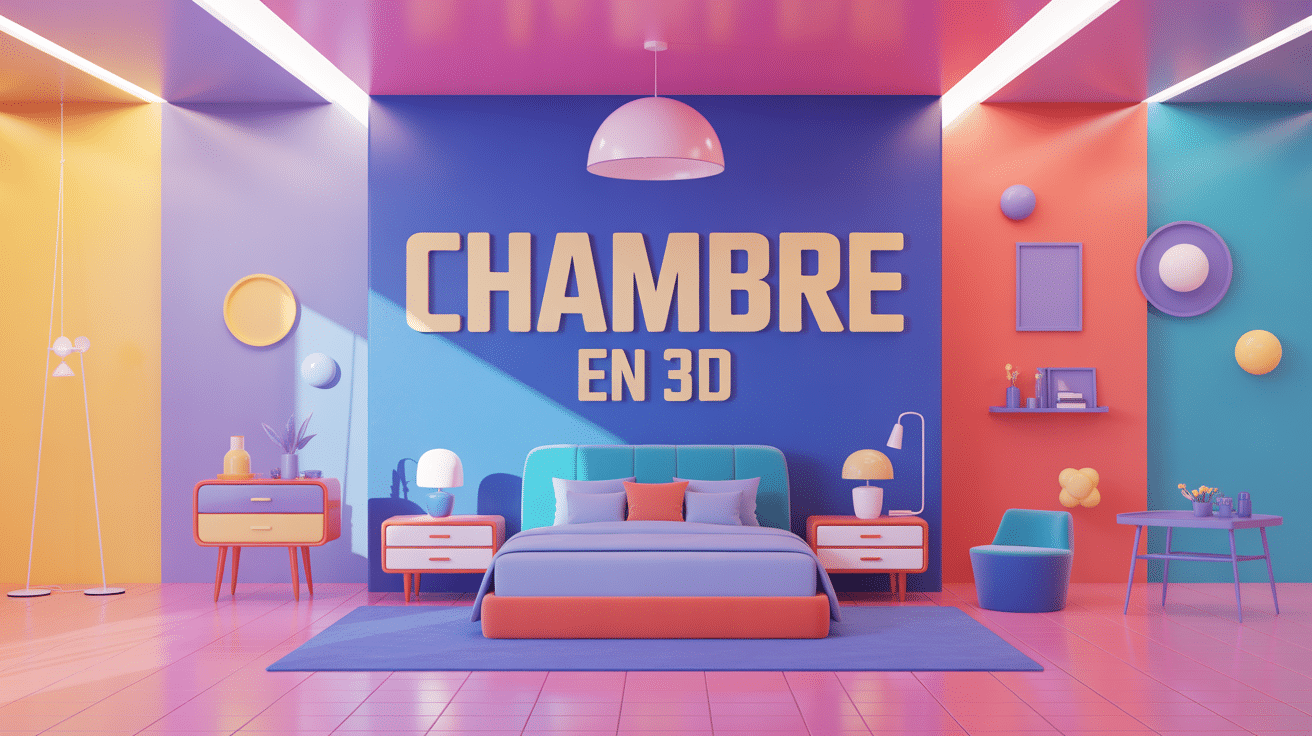 Illustration chambre en 3d moderne vue globale