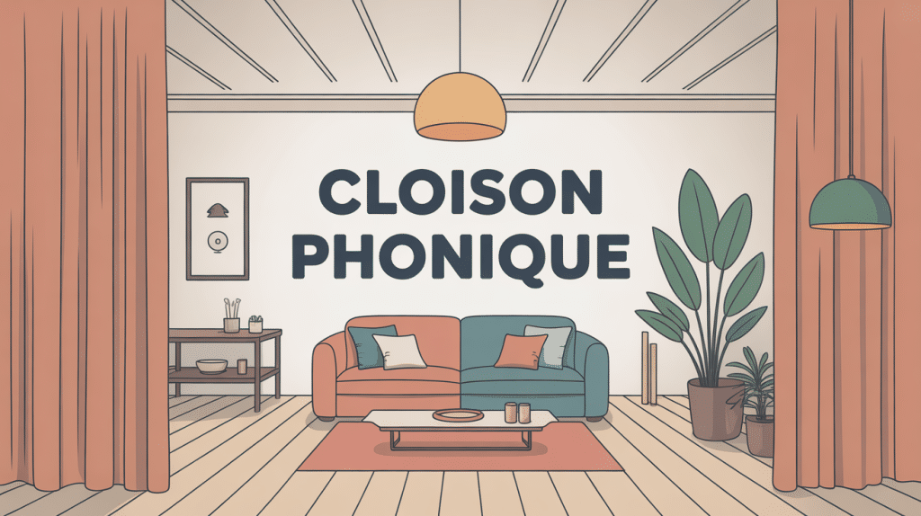 Schéma cloison phonique atténuant le bruit entre deux pièces