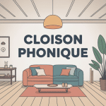 Schéma cloison phonique atténuant le bruit entre deux pièces