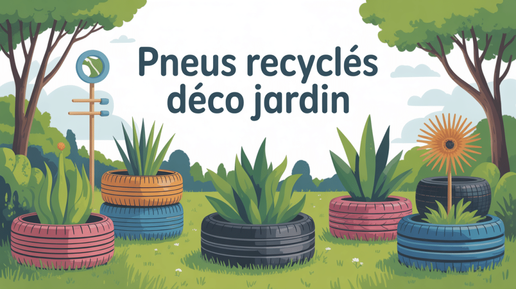 Illustration deco exterieur avec des pneus decores jardin