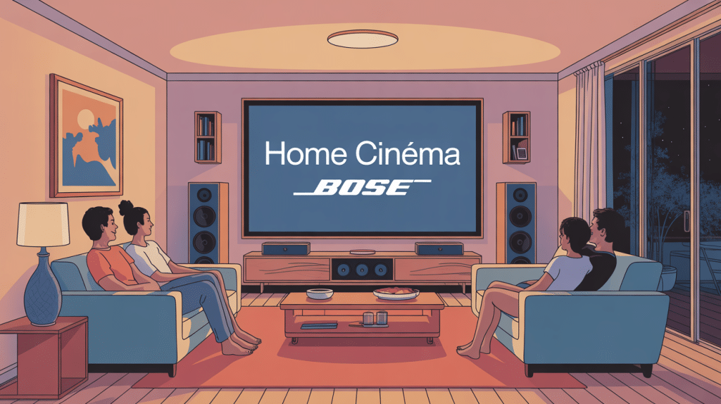 famille utilisant home cinéma bose salon moderne