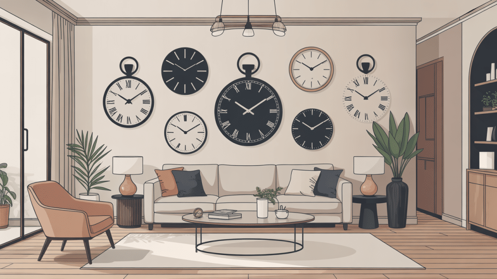 horloge murale design pour salon décor moderne illustration