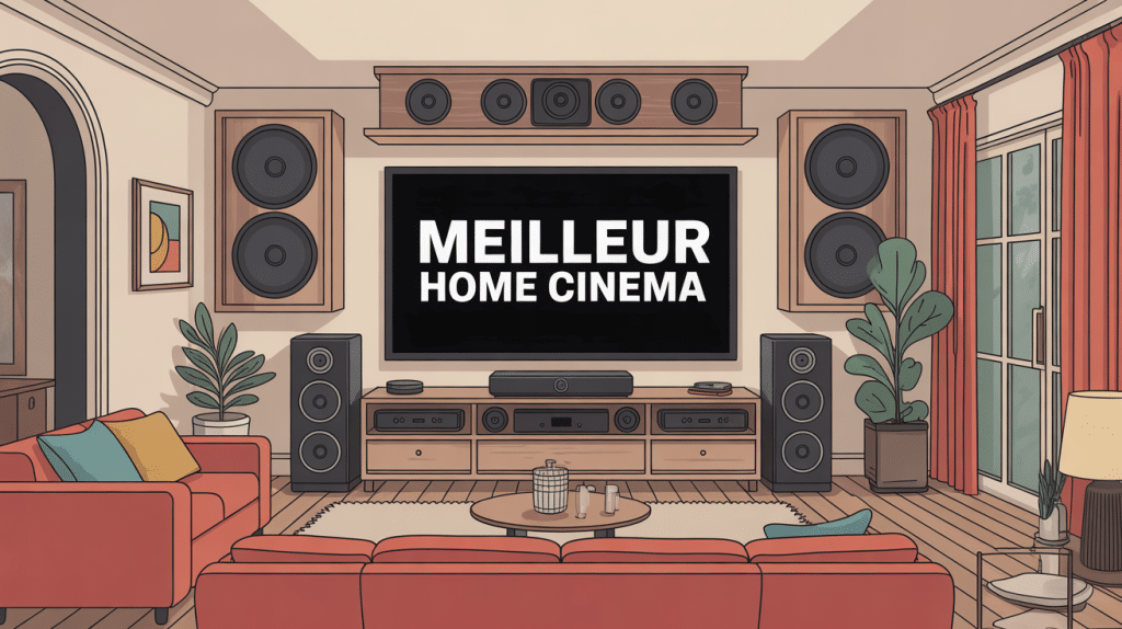 illustration choix meilleur home cinema dans un salon élégant
