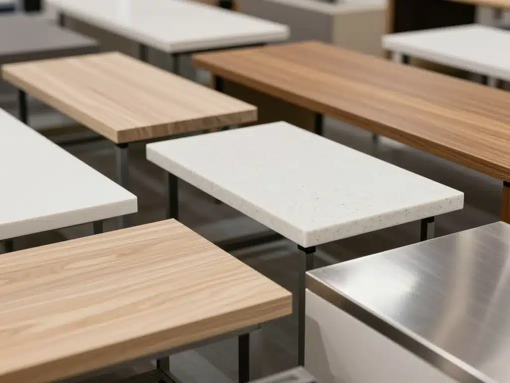 meuble avec plan de travail stratifié bois quartz inox