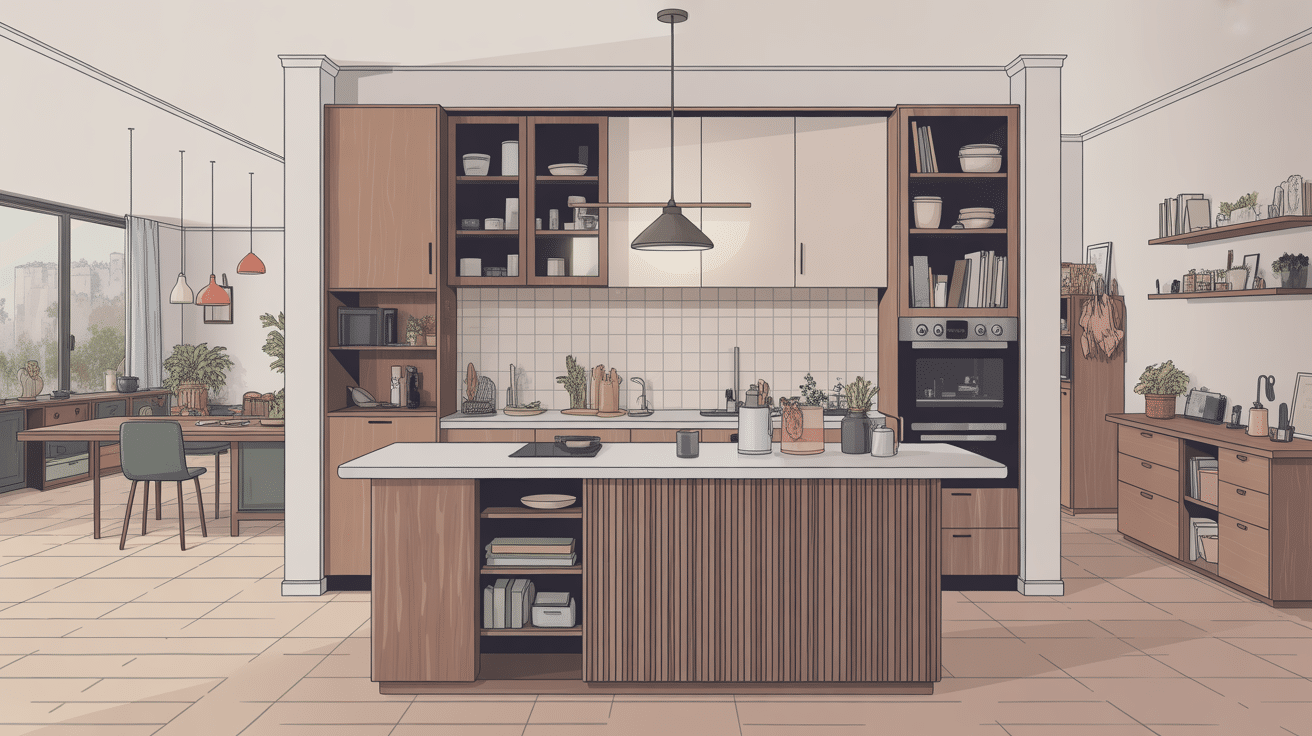 meuble avec plan de travail dans intérieur lumineux moderne