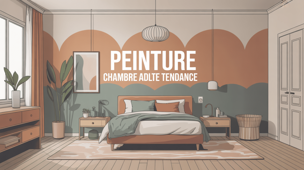 peinture chambre adulte tendance moderne mur beige terracotta vert