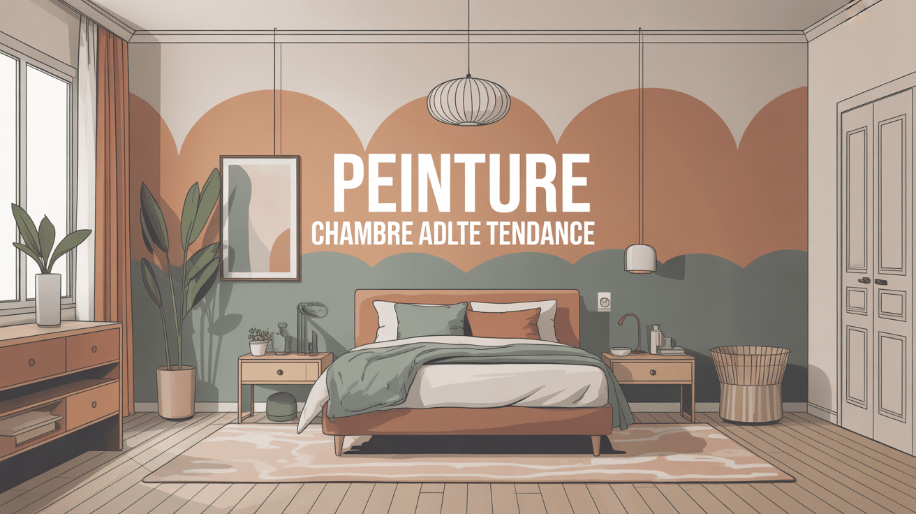 peinture chambre adulte tendance moderne mur beige terracotta vert