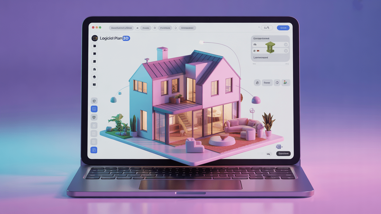 logiciel plan3d sur ordinateur maison en coupe