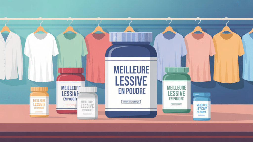 quelle est la meilleure lessive en poudre, boîtes et linge sur fond éclatant