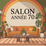 Ambiance rétro d’un salon année 70 avec mobilier vintage