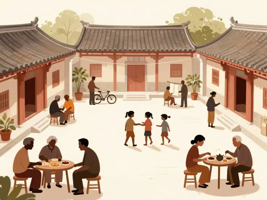scène de vie siheyuan moderne traditionnel