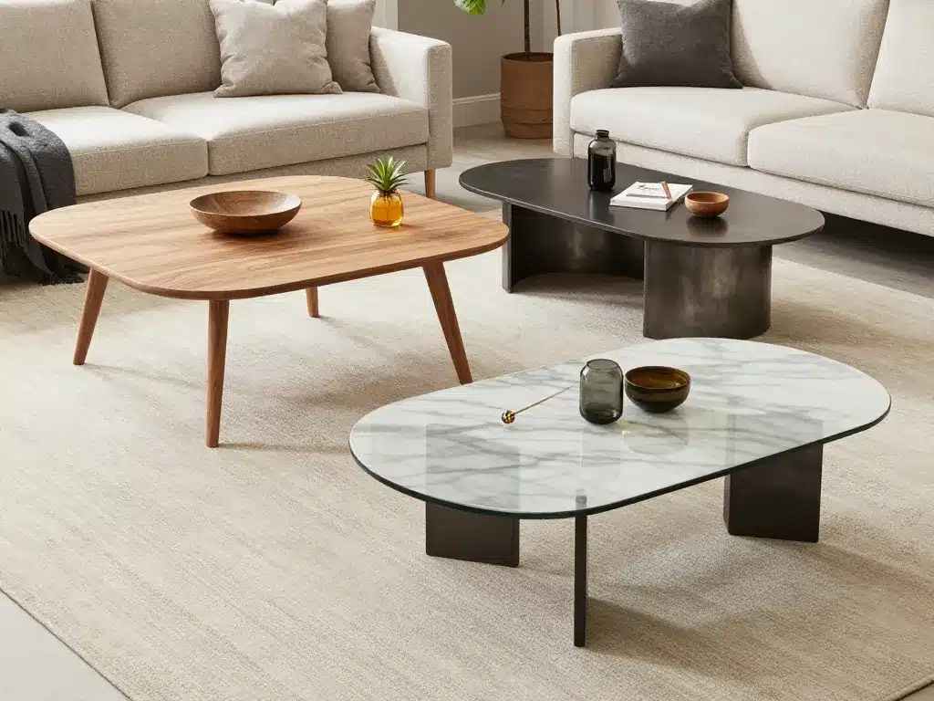 Trois styles de table de salon basse design dans le salon