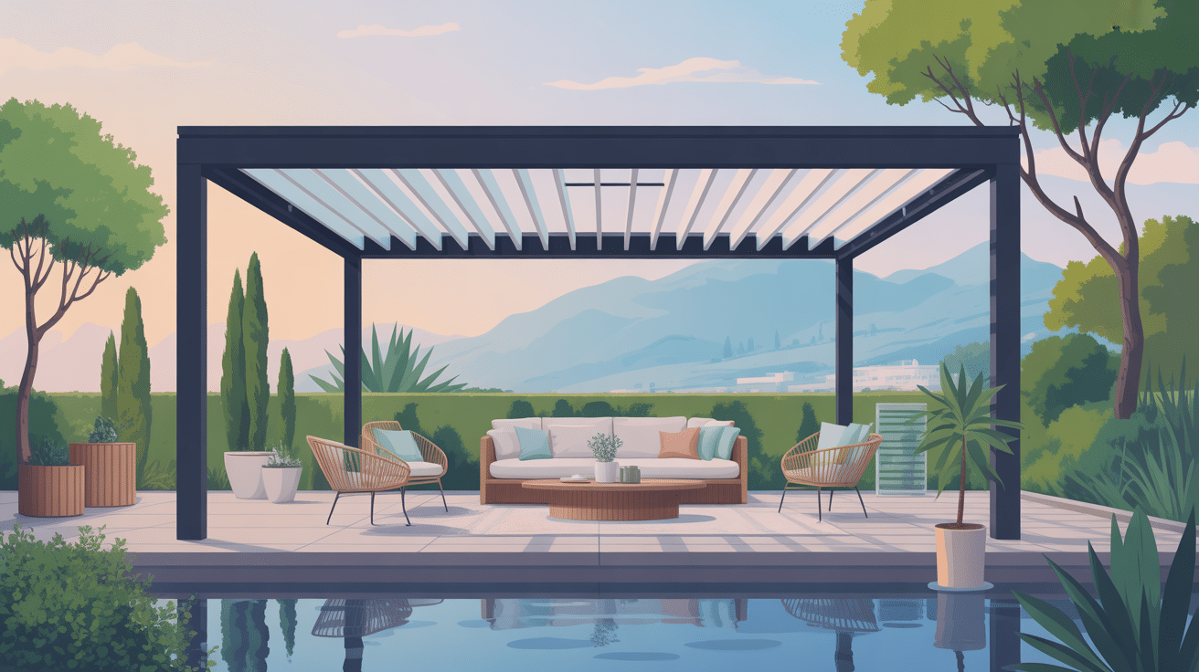 toit pergola bioclimatique sur terrasse contemporaine