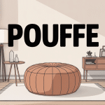 un pouffe mis en valeur au centre d’un salon stylisé