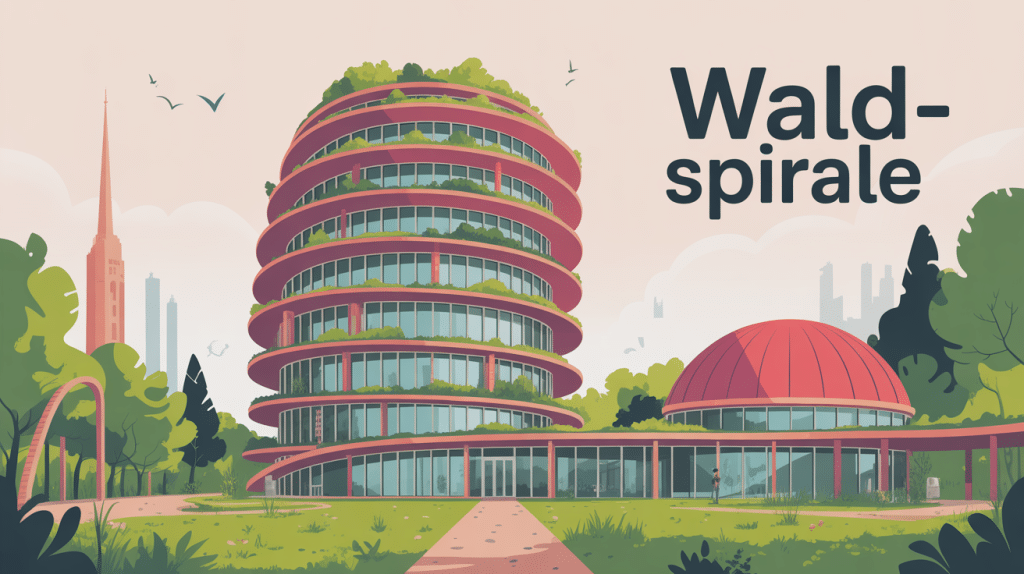 illustration waldspirale façade colorée et toits verts